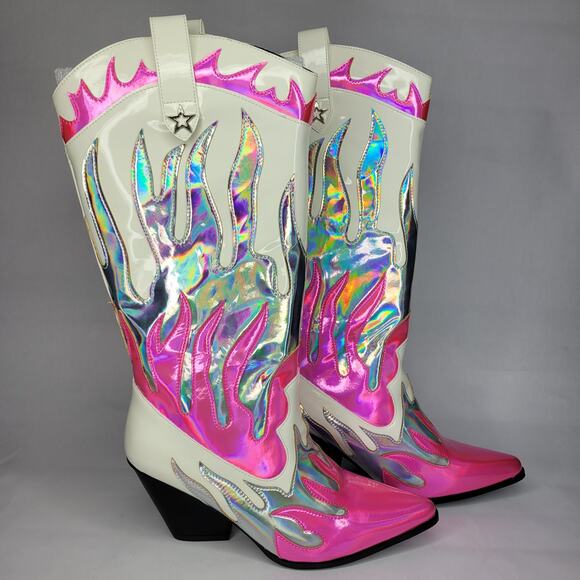 Cape Robbin RACHA Pink Multi Silver Flame Cowboy Boots NEW Women's Size 9 - Picture 2 of 13